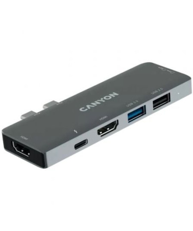 Docking USB Tipo-C para MacBook Canyon CNS-TDS05B/ 2xUSB/ 1xUSB Tipo-C/ 2xHDMI/ 1xLector Tarjetas SD/TF/ Gris Oscuro