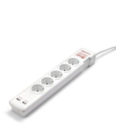 Regleta con interruptor Salicru SAFE 5+/ 5 Tomas de corriente/ 2 USB/ Blanca